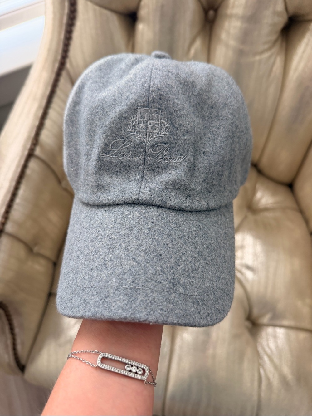 Loro Piana Light Gray Wool Baseball Cap with Embroidered Crest